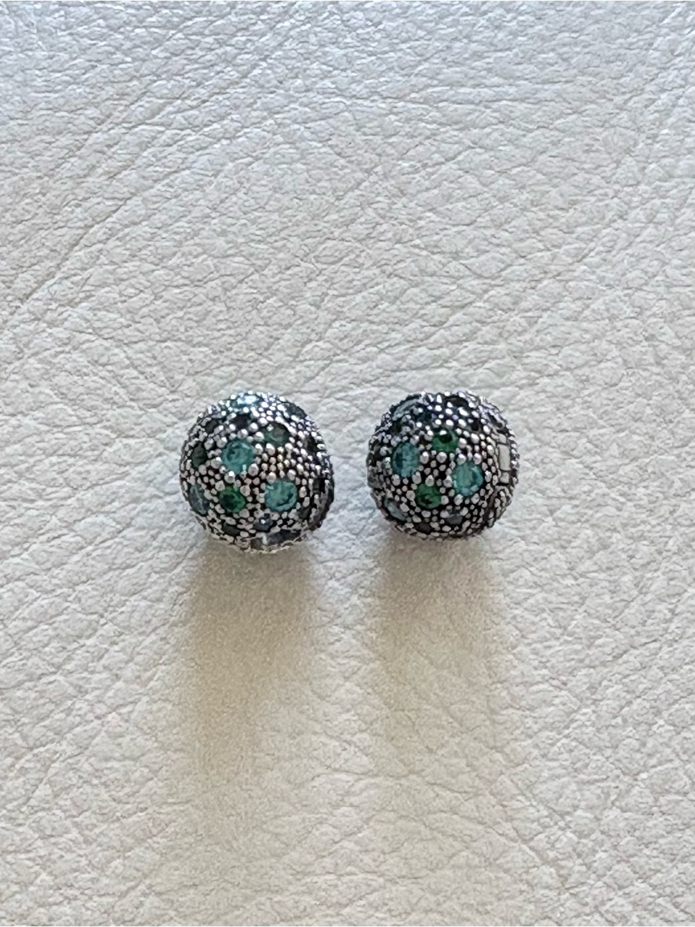 2 Pandora Teal/Green Pave Clip Charms